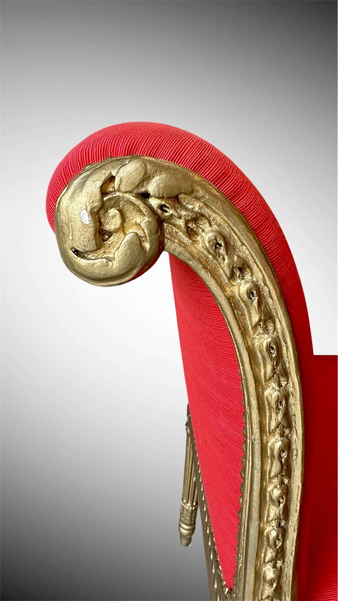 Gilded Wooden Bench, Louis XVI Style, 19th Century-photo-4
