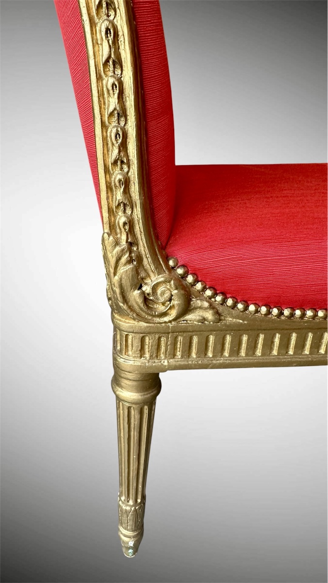 Gilded Wooden Bench, Louis XVI Style, 19th Century-photo-1