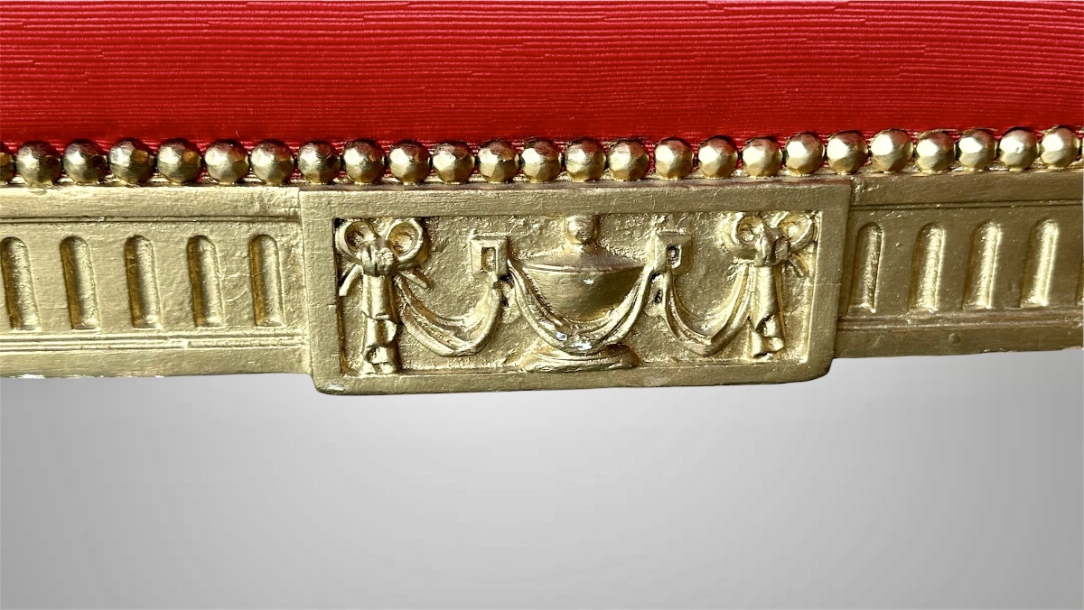 Gilded Wooden Bench, Louis XVI Style, 19th Century-photo-3
