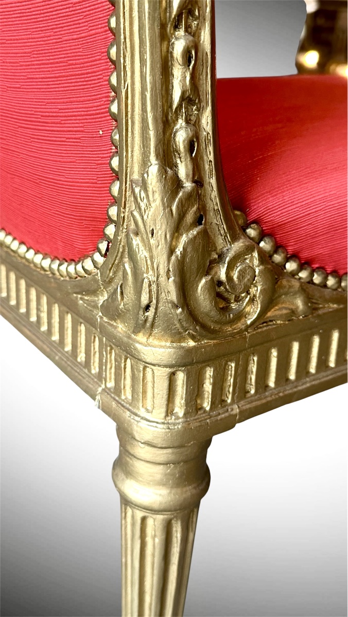Gilded Wooden Bench, Louis XVI Style, 19th Century-photo-4