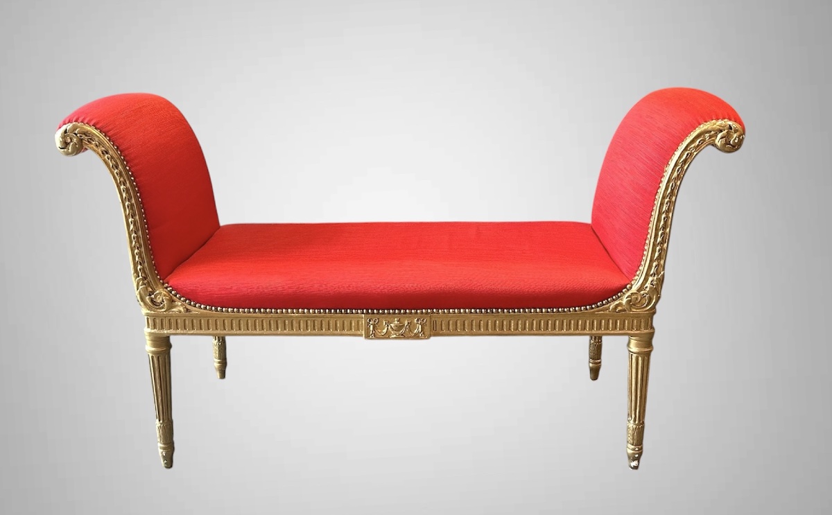 Gilded Wooden Bench, Louis XVI Style, 19th Century