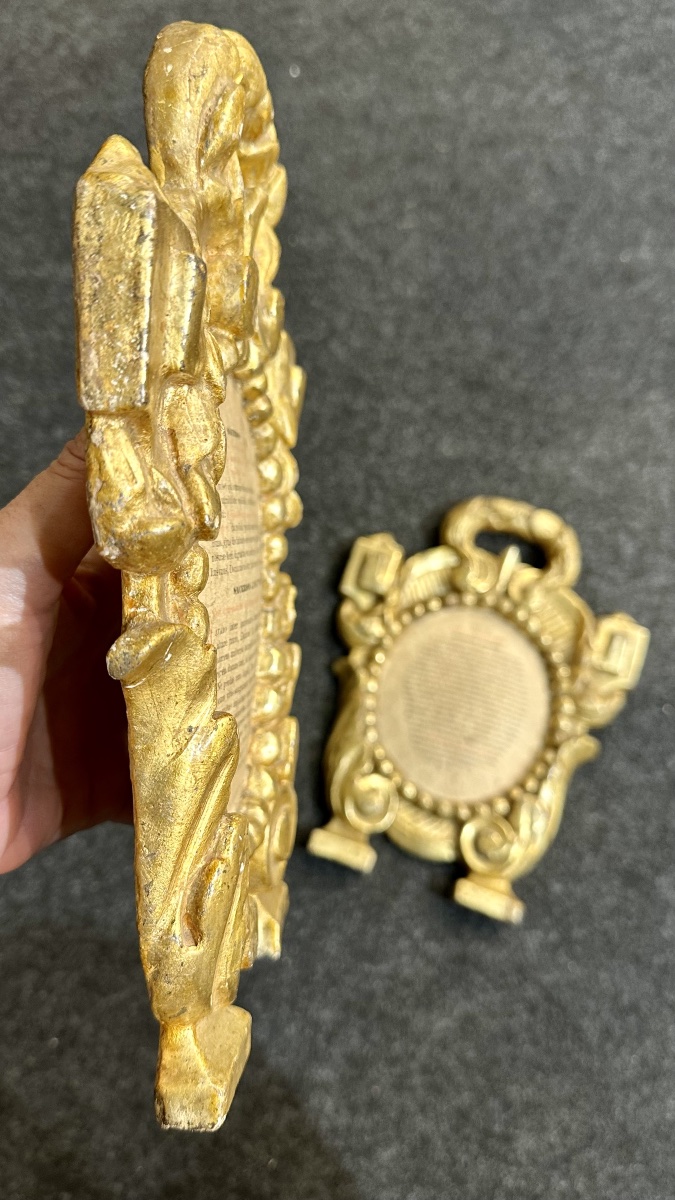 Paire de tableaux d'autel (cartaglorie) Louis XVI en bois sculpté et doré - XVIIIe siècle-photo-4
