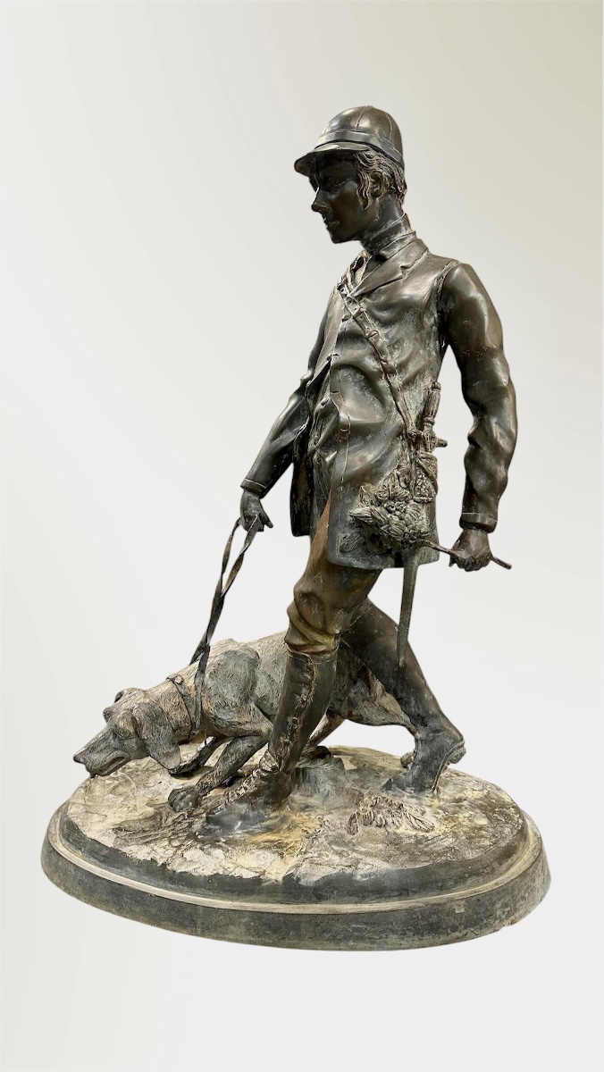 Sculpture en bronze d'après Pierre-Jules Mêne – « Valet de limier » – Époque Napoléon III-photo-2