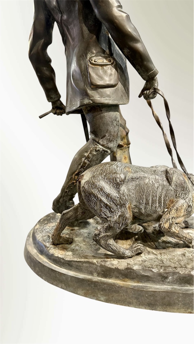 Sculpture en bronze d'après Pierre-Jules Mêne – « Valet de limier » – Époque Napoléon III-photo-1