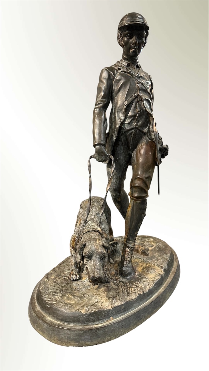 Sculpture en bronze d'après Pierre-Jules Mêne – « Valet de limier » – Époque Napoléon III