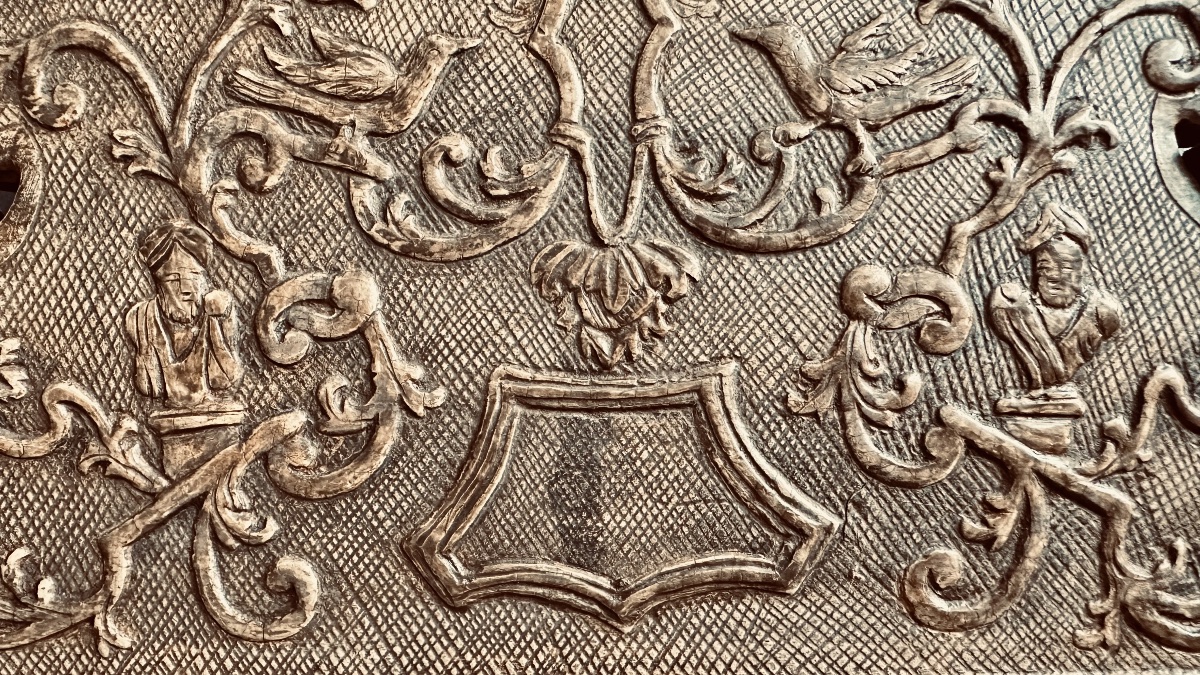 Miroir baroque en bois sculpté et argenté, XVIIIe siècle-photo-4