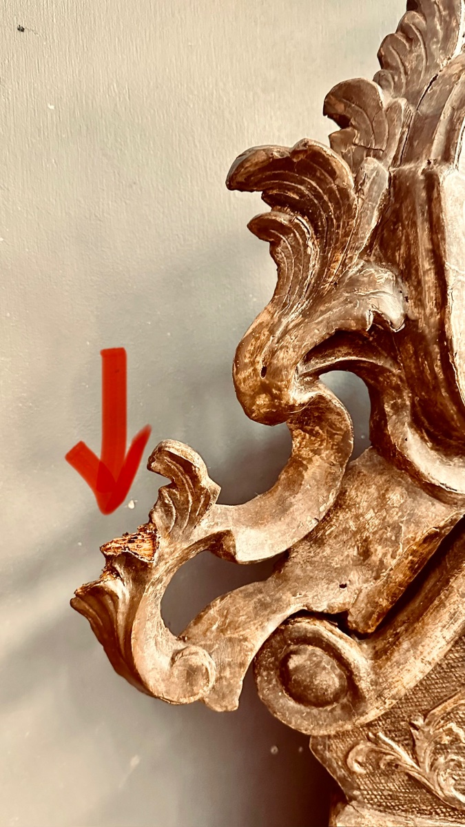 Miroir baroque en bois sculpté et argenté, XVIIIe siècle-photo-2