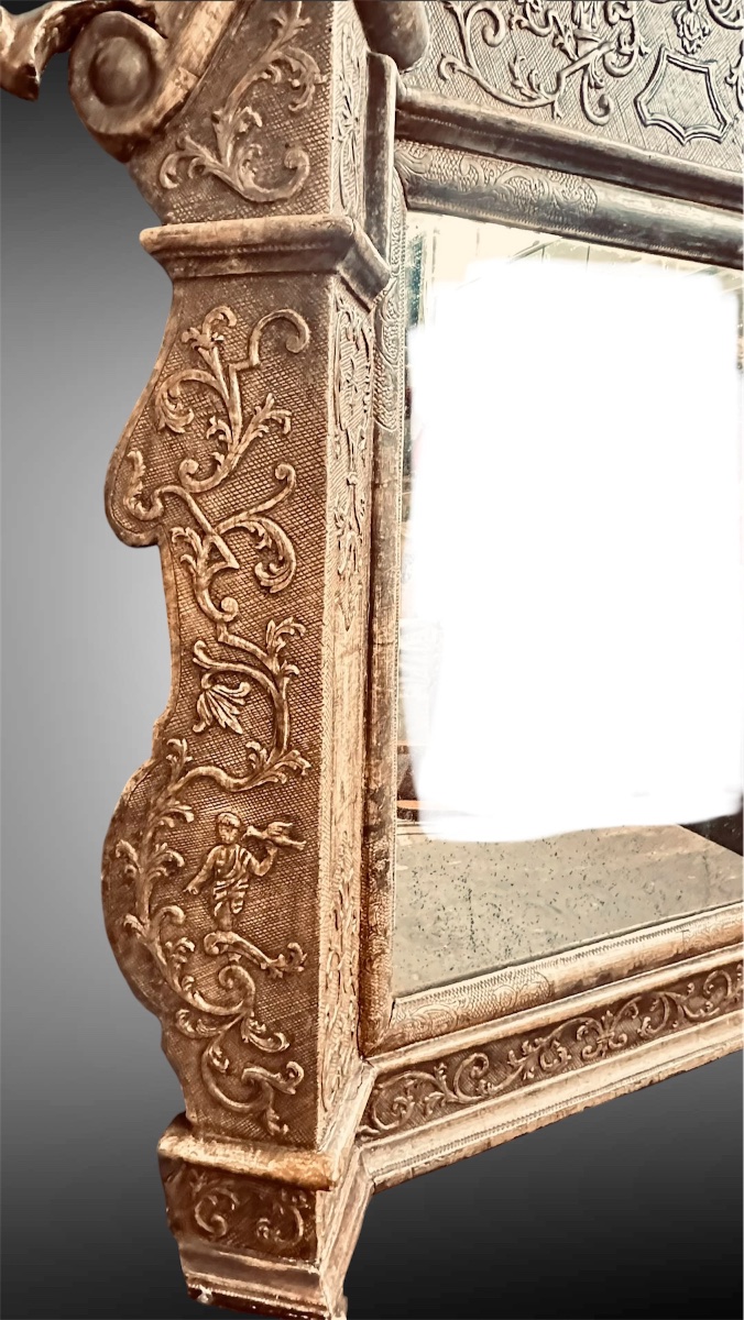 Miroir baroque en bois sculpté et argenté, XVIIIe siècle-photo-3