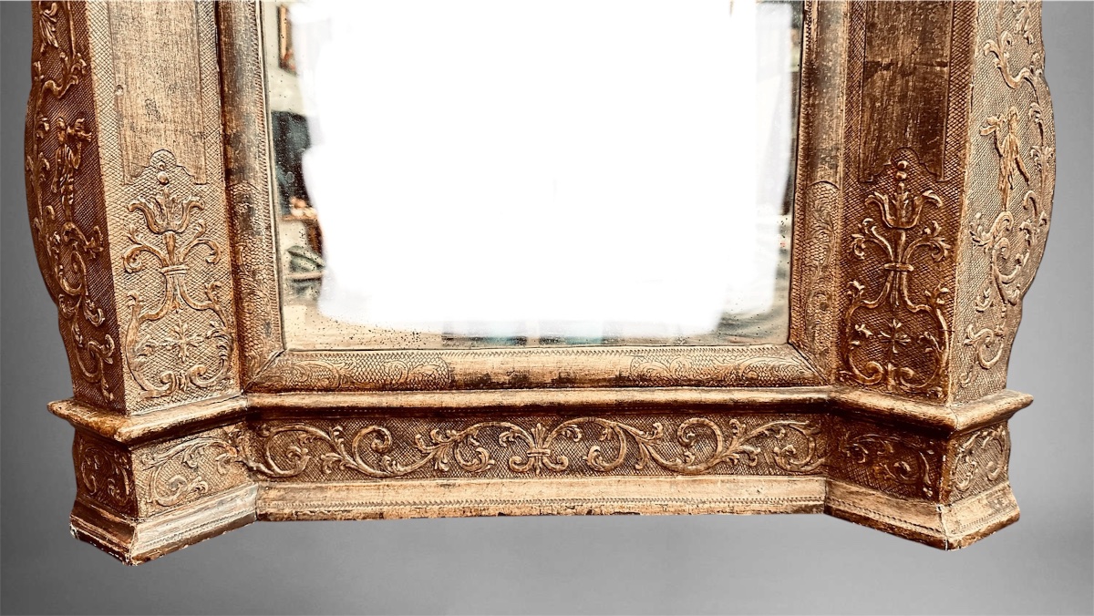 Miroir baroque en bois sculpté et argenté, XVIIIe siècle-photo-4