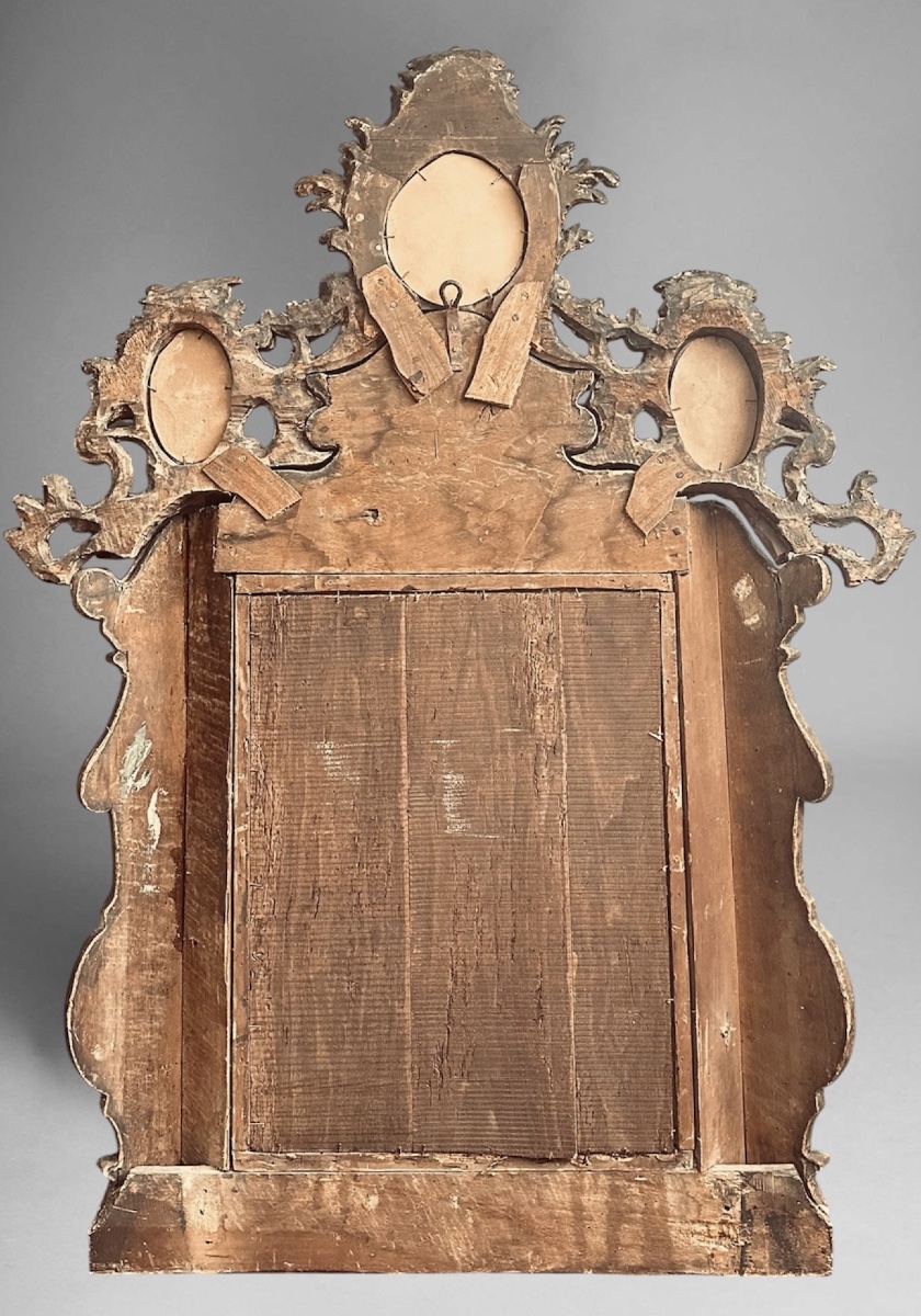 Miroir baroque en bois sculpté et argenté, XVIIIe siècle-photo-5