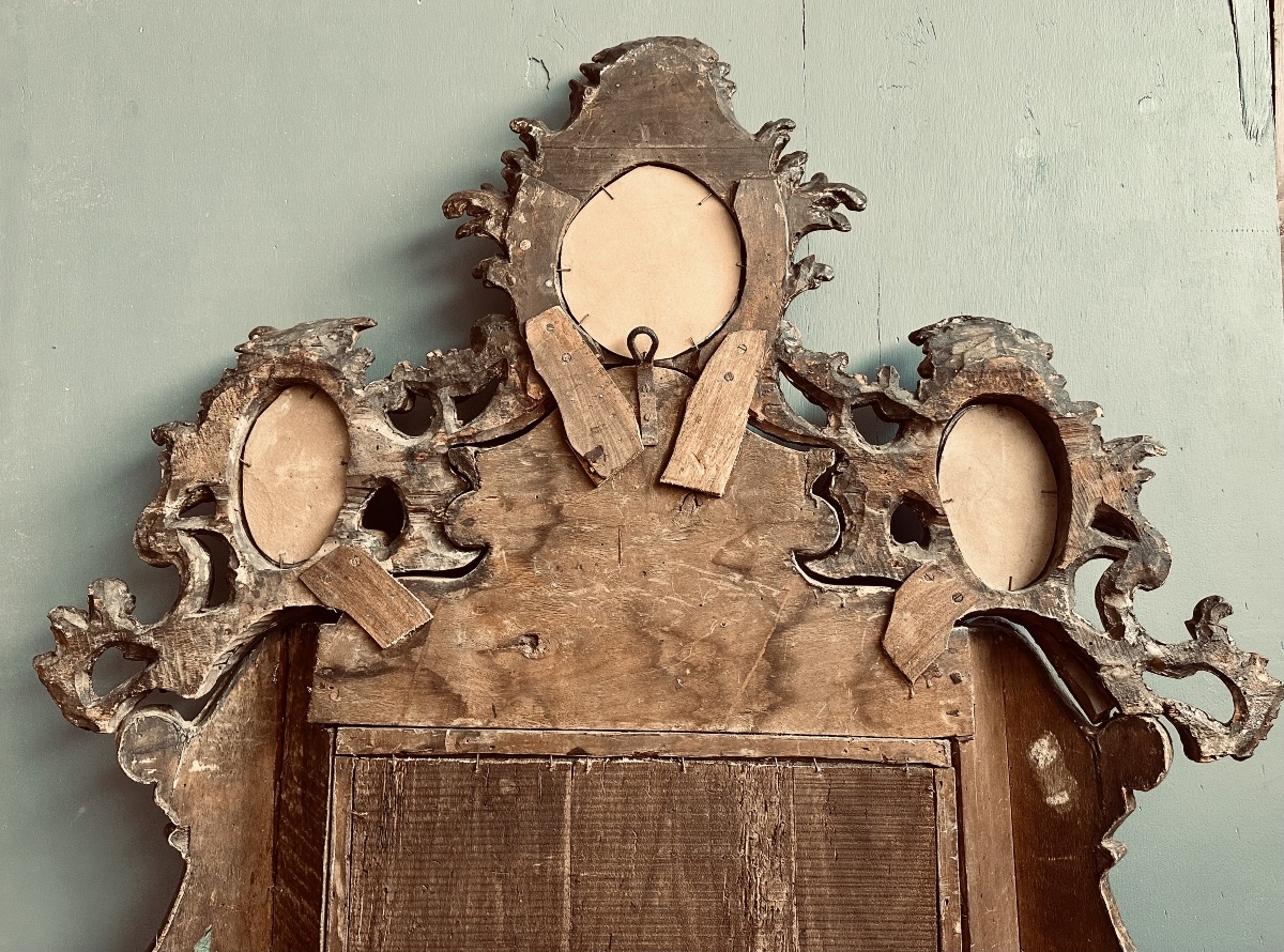 Miroir baroque en bois sculpté et argenté, XVIIIe siècle-photo-6