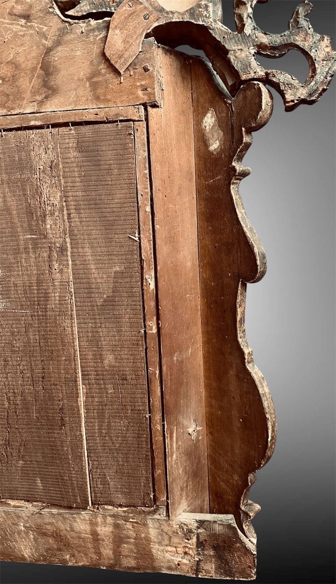 Miroir baroque en bois sculpté et argenté, XVIIIe siècle-photo-8