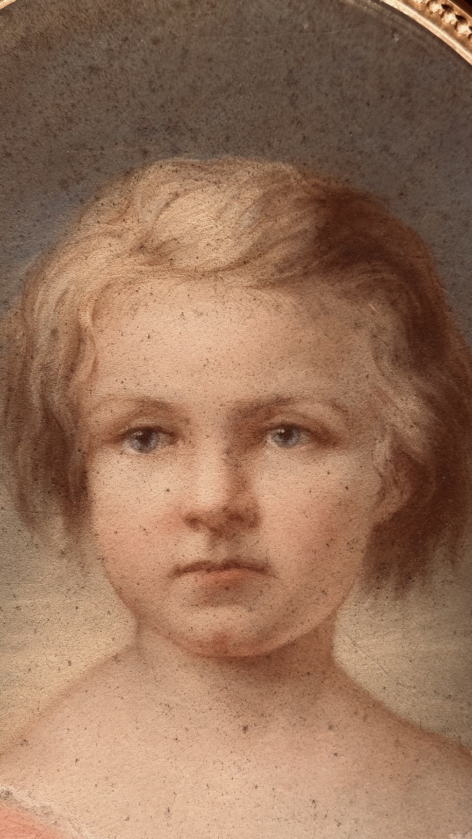 Painting, Pastel Portrait Of A Boy – Signed "e. Gillet 1867"-photo-4