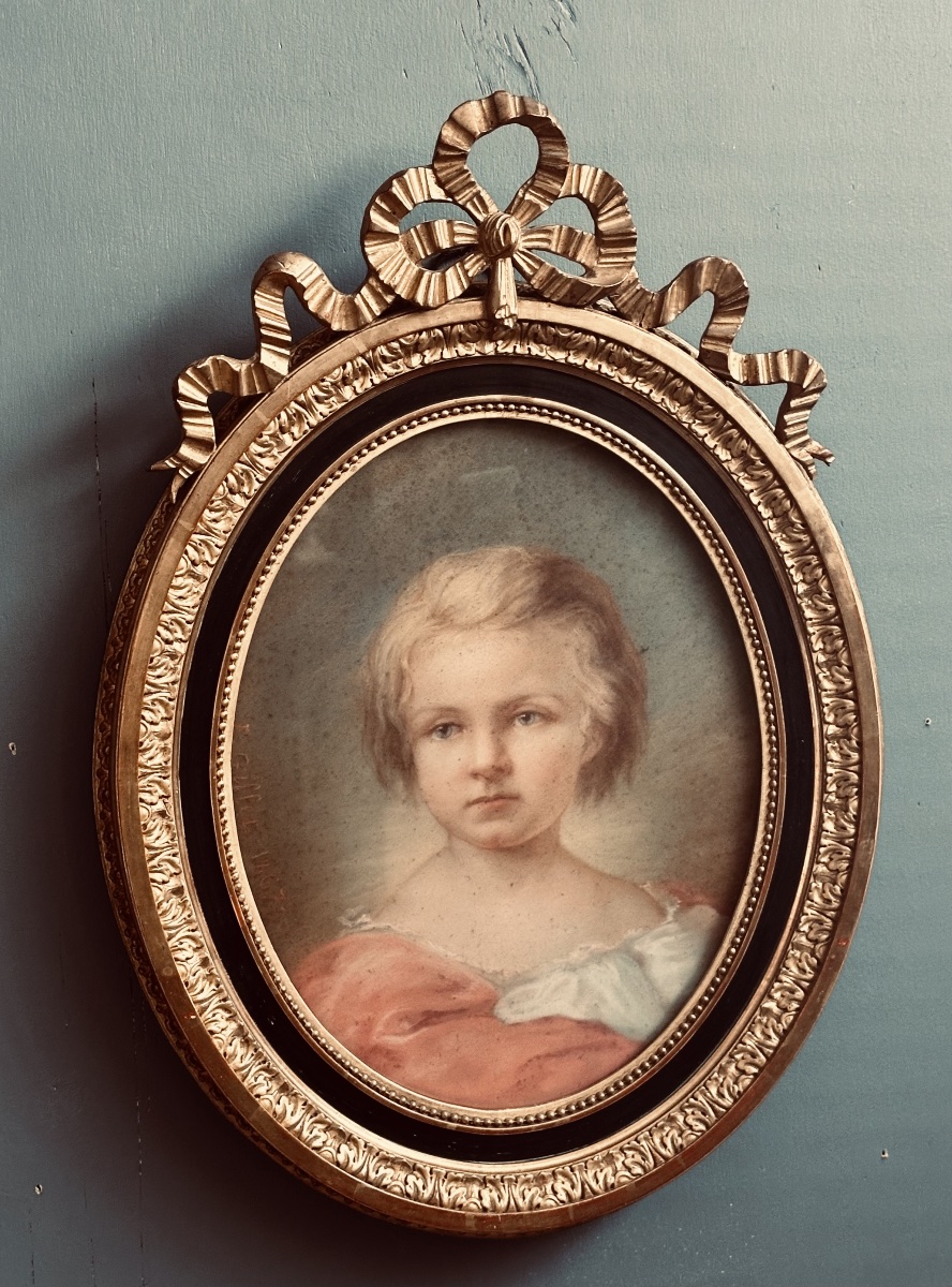 Painting, Pastel Portrait Of A Boy – Signed "e. Gillet 1867"
