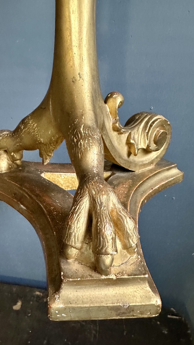 Neogothic Gilded Wooden Vase Stand – Winged Griffin, 19th Century -photo-6