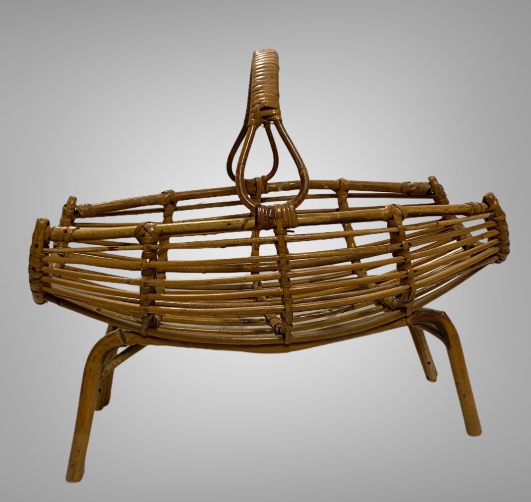 Mid-century Italian Bamboo & Rattan Magazine Rack, 1960s