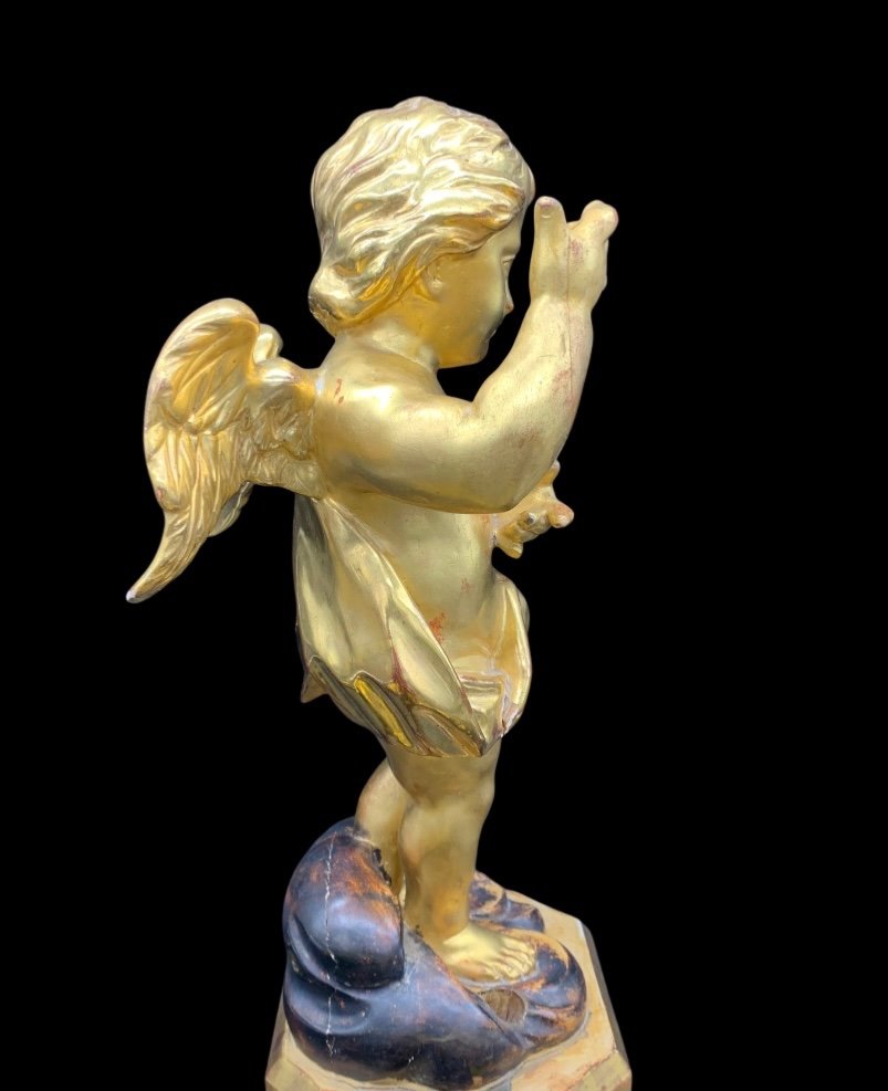 Angel / Putto / Angel Sculpture In Carved And Gilded Wood With Gold Leaf - Louis Philippe-photo-2