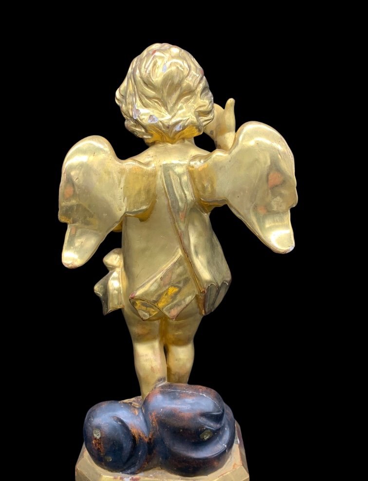 Angel / Putto / Angel Sculpture In Carved And Gilded Wood With Gold Leaf - Louis Philippe-photo-3