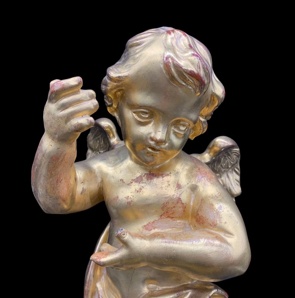 Angel / Putto / Angel Sculpture In Carved And Gilded Wood With Gold Leaf - Louis Philippe-photo-1