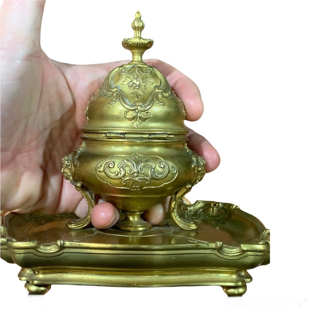 Bronze Inkwell, Marked F. Barbedienne (1810-1892)-photo-3
