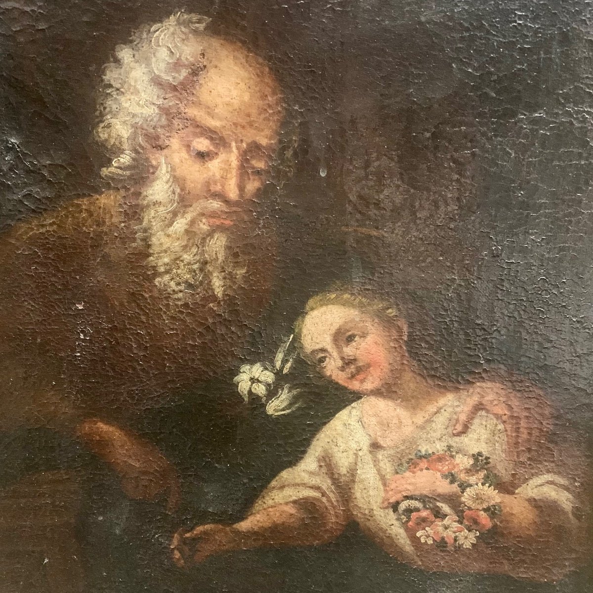 Religious Painting (saint Joseph Or Saint Peter?) And The Child Jesus - XVII Century-photo-2