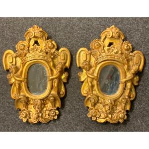 Pair Of Carved, Gilded Mirrors, 'alla Sansovino' Venetian Engraver Active In The 18th Century