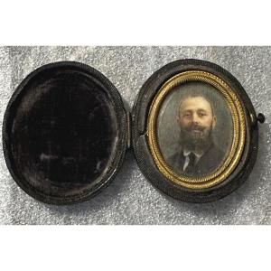 Male Miniature Complete With Case - 19th Century.