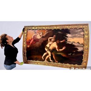 Framework, Oil Painting "the Expulsion Of Adam And Eve From The Earthly Paradise"  17th Century