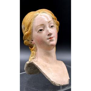Polychrome Terracotta Bust Of A Woman – 18th Century