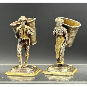 Pair Of Matchstick Figurines, Signed Giuseppe Vasari - 20th Century.