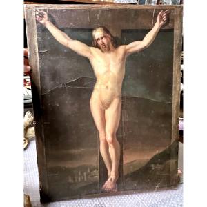Tableau représentant le Christ crucifié, huile sur toile, peinture européenne, XIXe siècle.