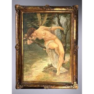 Painting, Oil On Canvas "the Dragonfly Woman" - A. Carnielli (signed) - 19th Century