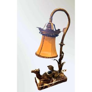 Oriental-style Inkwell Table Lamp With Camel – 19th Century