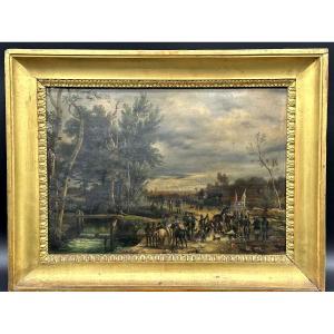 Painting "aristocratic Hunting Party" - 19th Century