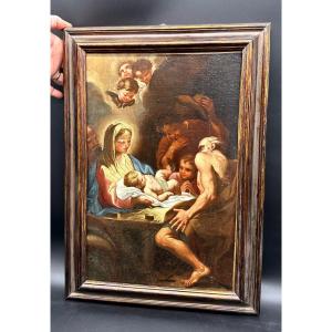 Painting, Oil On Canvas, "adoration Of The Shepherds" - 17th Century