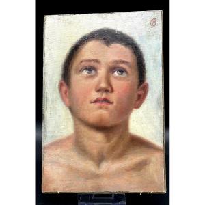 Painting "praying Boy" - Late 19th, Early 20th Century.