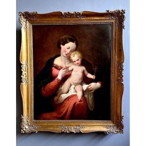 Huile sur toile « Vierge à l'Enfant », signée et datée « 18 ID 49 ».