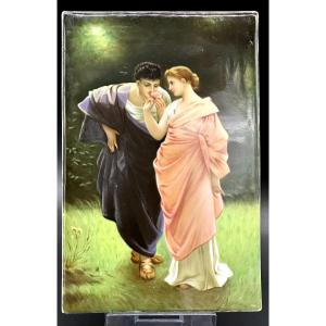 Plaque en porcelaine peinte à la main – « Printemps d’amour », signée Friedrich Paul Thumann (1