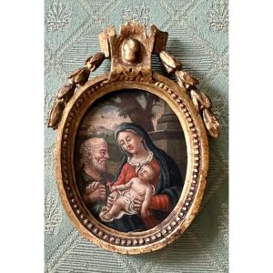 Huile sur panneau, « La Sainte Famille » - XVIIIe siècle