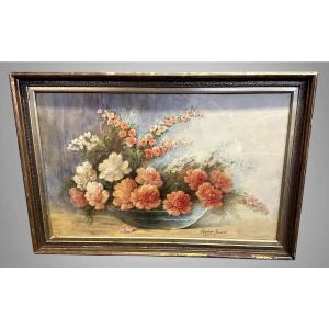Watercolor “still Life With Flowers,” Signed Madeleine Renaud—20th Century 