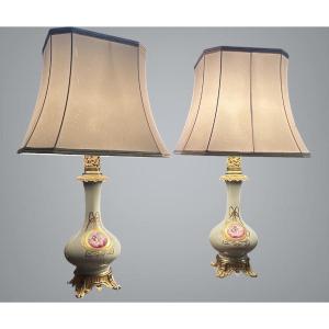 Pair Of Celadon Porcelain And Gilded Bronze Table Lamps – 19th Century