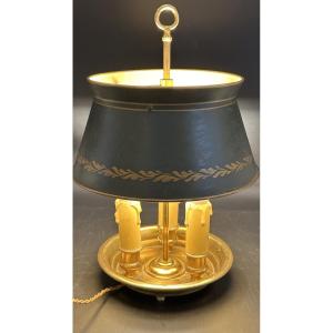 Lampe « Bouillotte » de table en bronze doré avec abat-jour en tôle peinte– début du XXe siecle