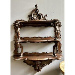 Wall-mounted étagère In Walnut, Carved With Cherubs – Louis Philippe.
