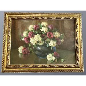 Tableau nature morte, huile sur toile « Vase de fleurs », signé A. Graziani - XXe siècle.