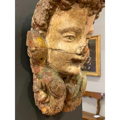 Angel's Head In Polychrome Wood - XVII Century