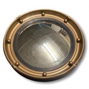 Golden Round Convex Witch Mirror - 1950s