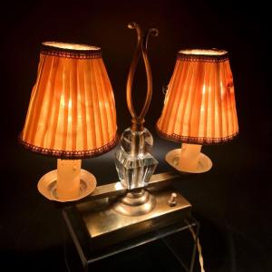 Two-light Table Lamp, Vintage Shade - 1950s