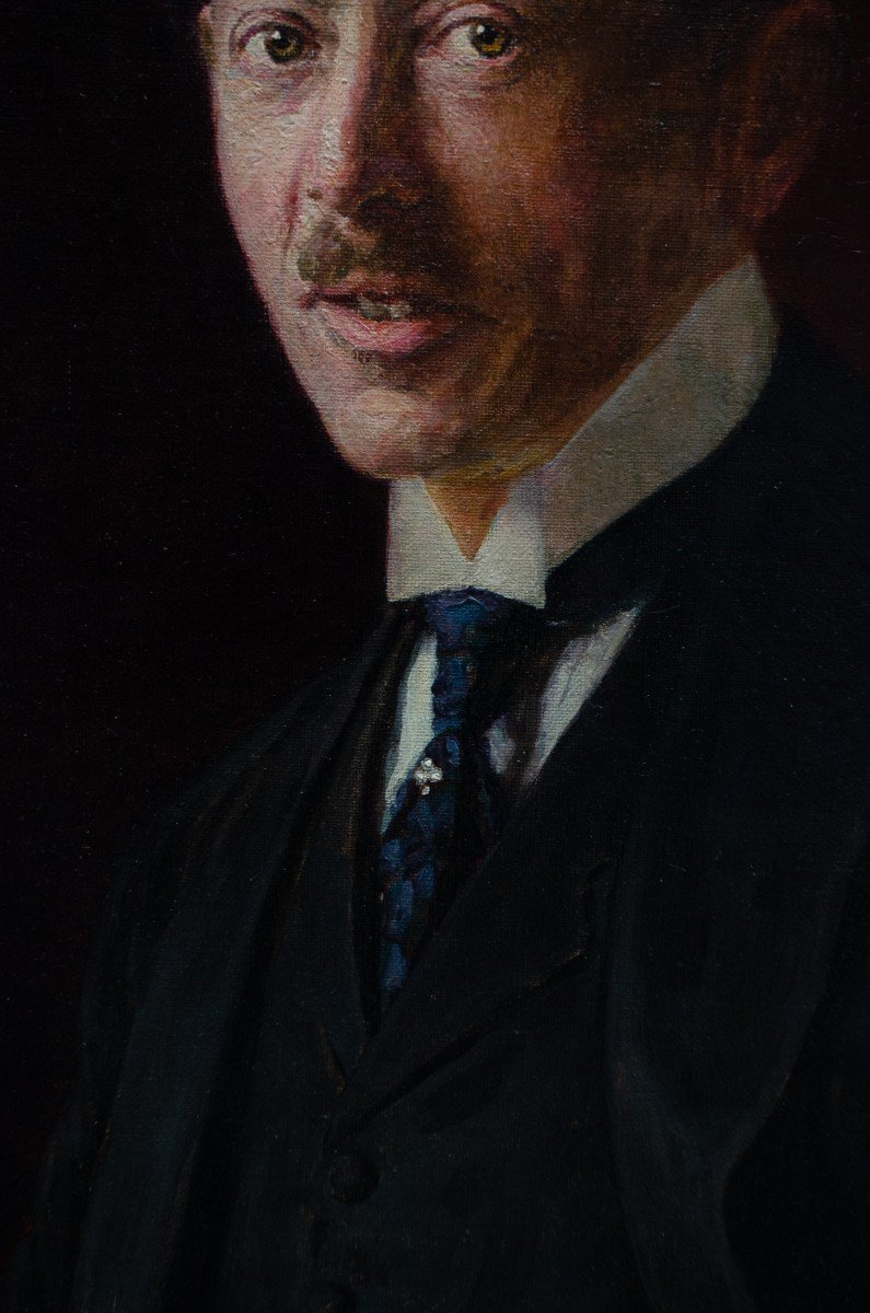 Grand Portrait Masculin Fin XIXe. Signé. Alexander Fuks (peintre russe actif en Bavière)-photo-2