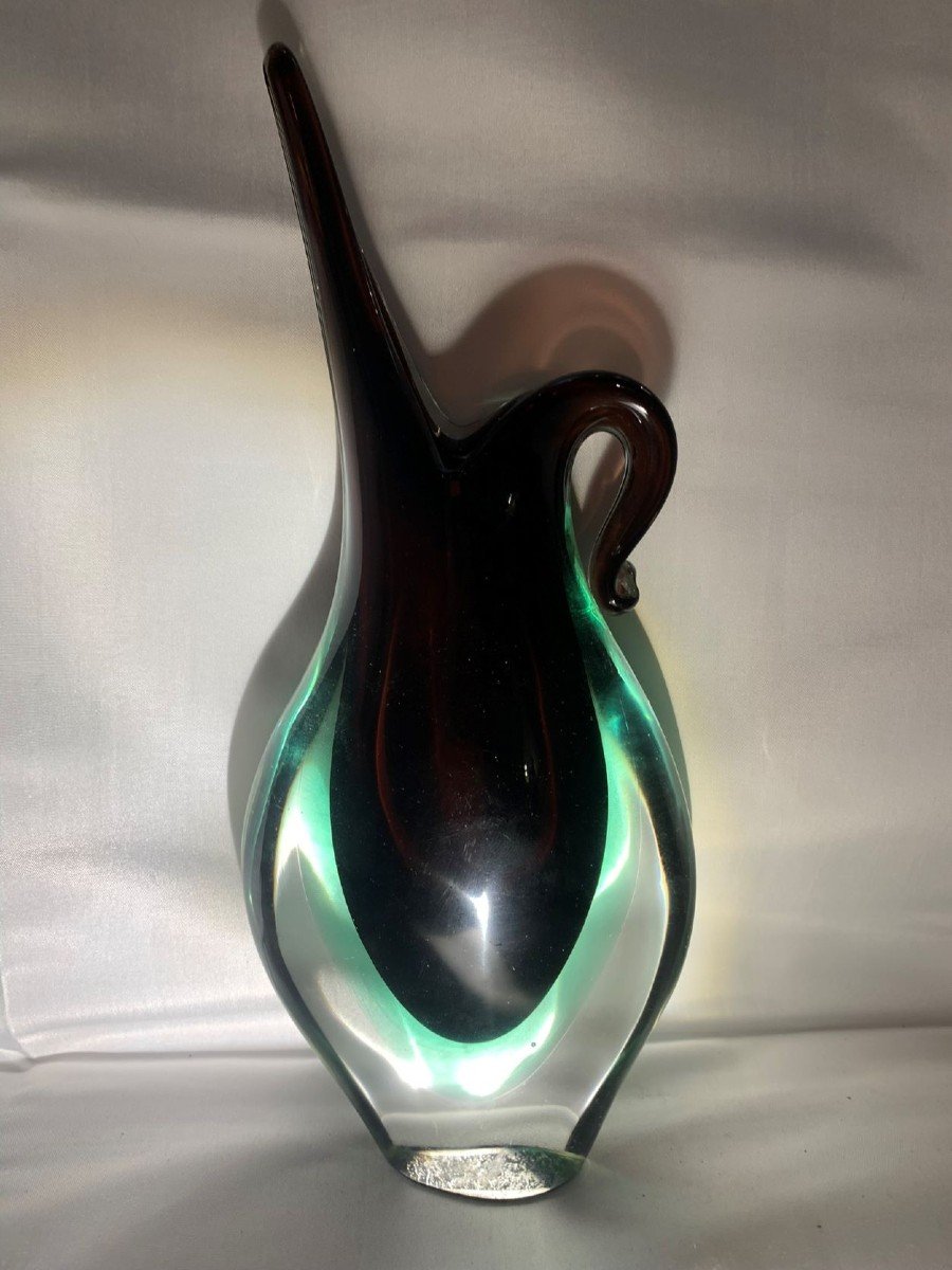 Sommerso Glass Vase In Three Colours. Murano 1960