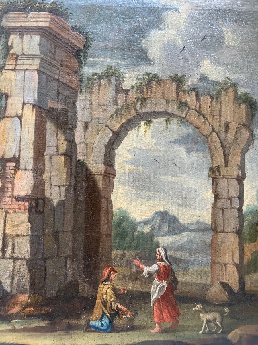 Capriccio Architectural Avec d'Anciennes Ruines Romaines, Colonnes Et Arches.  Année 1718-photo-2